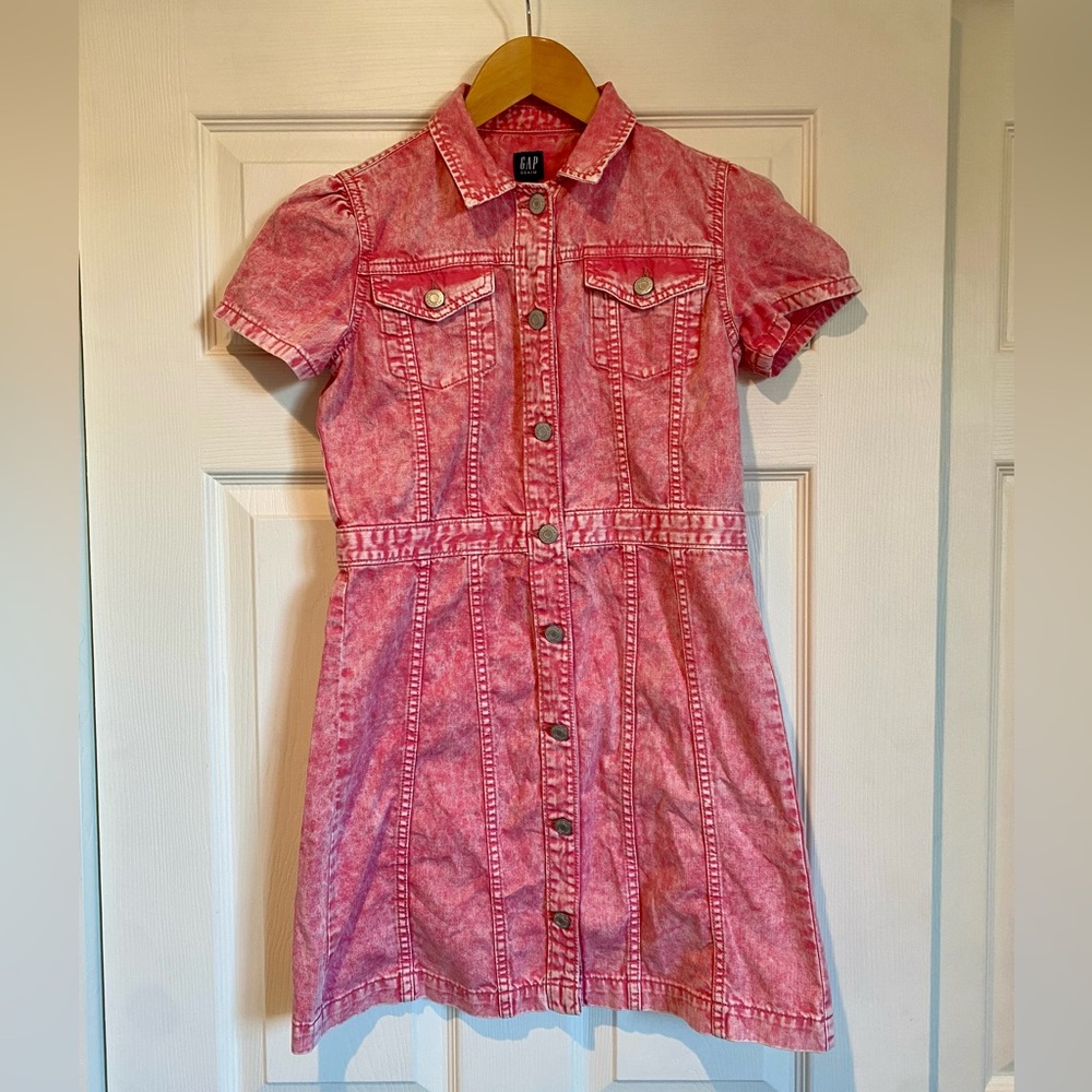 GAP Faded Pink Button-Front Denim Dress Girls XL 150cm 12-13 100% Cotton